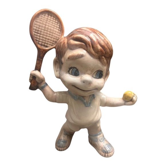 Source Unknown Other - Vintage Atlantic Mold Boy Tennis Player Figurine Hand Painted Ceramic
